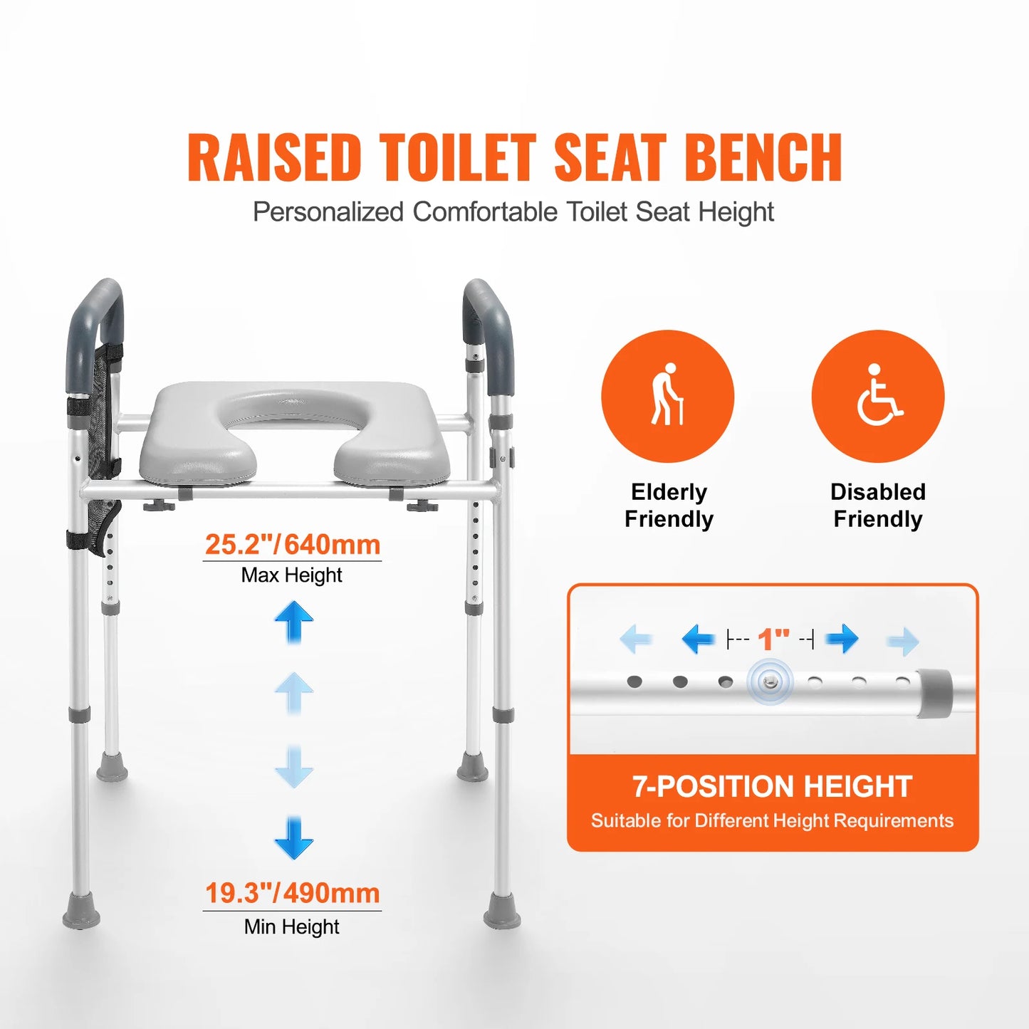 7-Position Height Adjustment Raised Toilet Seat
