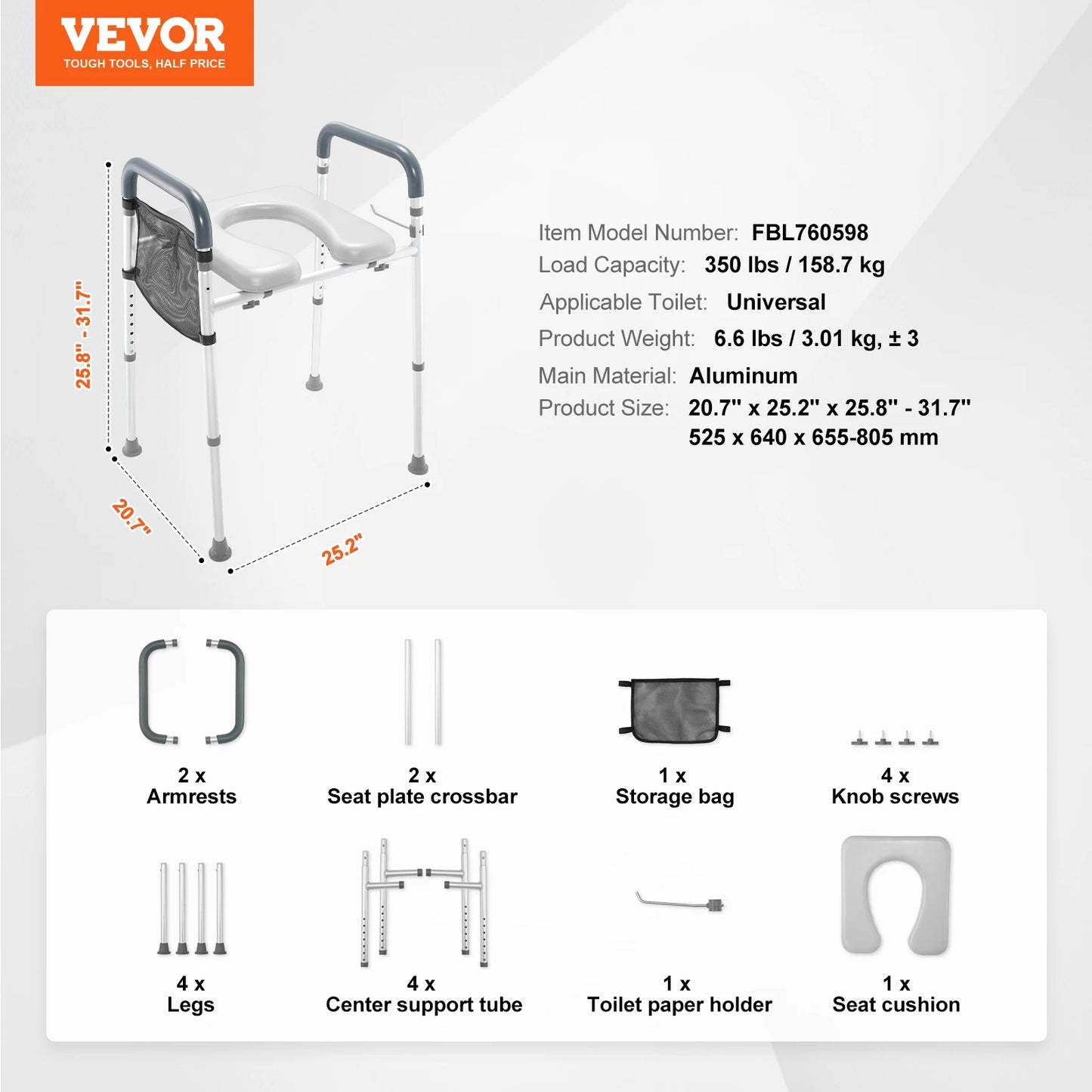 7-Position Height Adjustment Raised Toilet Seat